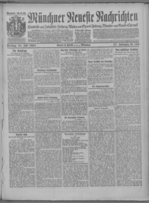 Münchner neueste Nachrichten Freitag 18. Juli 1924