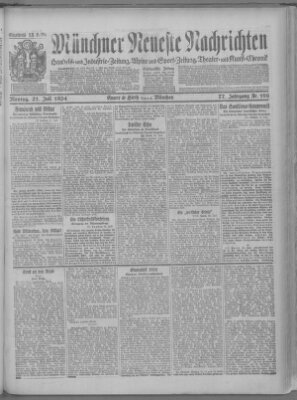 Münchner neueste Nachrichten Montag 21. Juli 1924