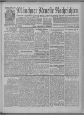 Münchner neueste Nachrichten Mittwoch 30. Juli 1924