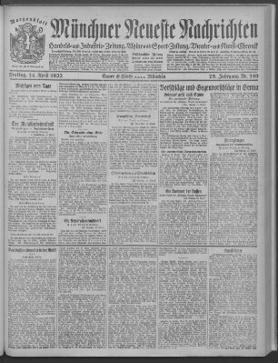 Münchner neueste Nachrichten Freitag 14. April 1922