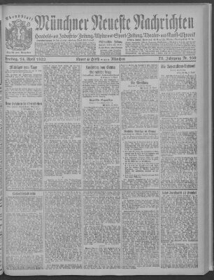 Münchner neueste Nachrichten Freitag 14. April 1922