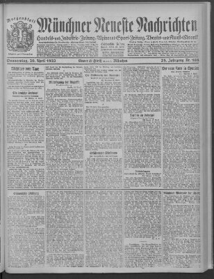 Münchner neueste Nachrichten Donnerstag 20. April 1922