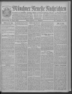 Münchner neueste Nachrichten Donnerstag 20. April 1922