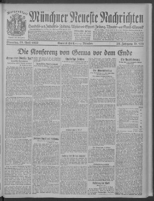 Münchner neueste Nachrichten Dienstag 25. April 1922