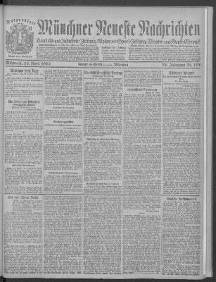 Münchner neueste Nachrichten Mittwoch 26. April 1922