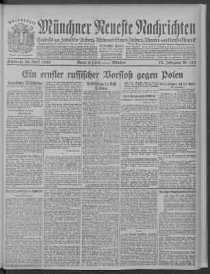 Münchner neueste Nachrichten Mittwoch 26. April 1922