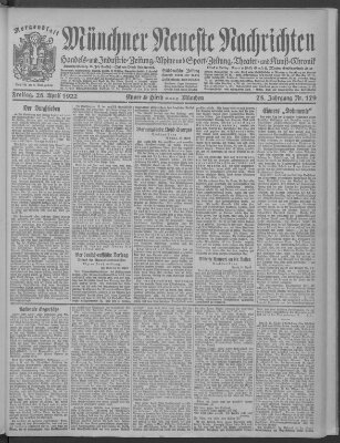 Münchner neueste Nachrichten Freitag 28. April 1922