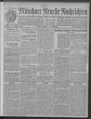 Münchner neueste Nachrichten Mittwoch 1. März 1922