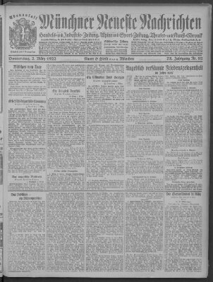 Münchner neueste Nachrichten Donnerstag 2. März 1922