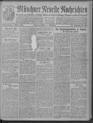 Münchner neueste Nachrichten Donnerstag 9. März 1922