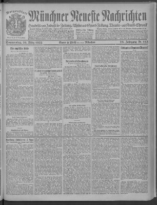 Münchner neueste Nachrichten Donnerstag 16. März 1922