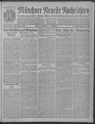 Münchner neueste Nachrichten Donnerstag 30. März 1922