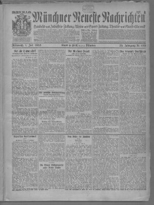 Münchner neueste Nachrichten Mittwoch 1. Juli 1925