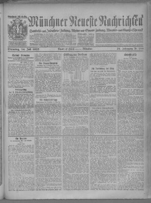 Münchner neueste Nachrichten Dienstag 14. Juli 1925