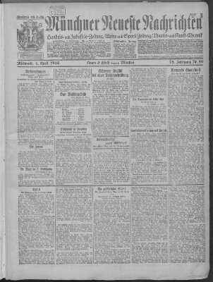 Münchner neueste Nachrichten Mittwoch 1. April 1925