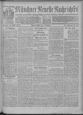 Münchner neueste Nachrichten Freitag 24. April 1925