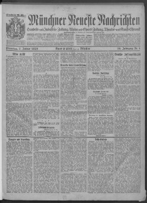 Münchner neueste Nachrichten Dienstag 2. Januar 1923