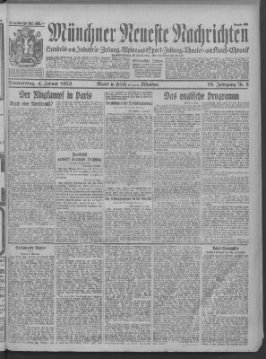 Münchner neueste Nachrichten Donnerstag 4. Januar 1923