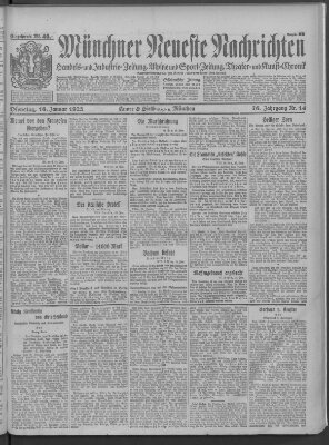 Münchner neueste Nachrichten Dienstag 16. Januar 1923