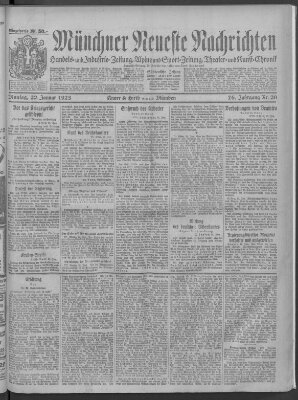 Münchner neueste Nachrichten Montag 22. Januar 1923