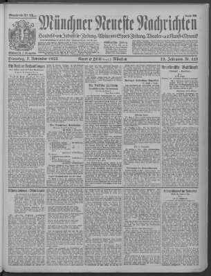 Münchner neueste Nachrichten Dienstag 7. November 1922