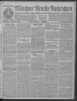 Münchner neueste Nachrichten Montag 4. Dezember 1922