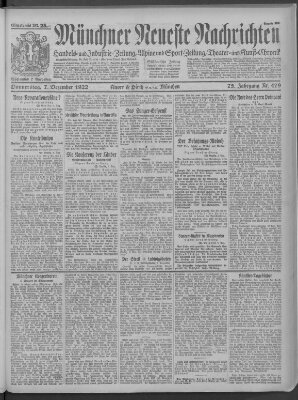 Münchner neueste Nachrichten Donnerstag 7. Dezember 1922