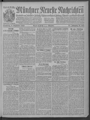 Münchner neueste Nachrichten Samstag 9. Dezember 1922