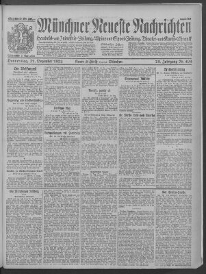 Münchner neueste Nachrichten Donnerstag 21. Dezember 1922