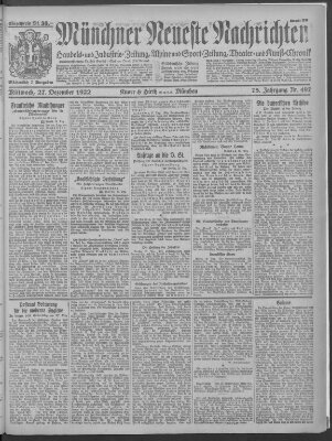 Münchner neueste Nachrichten Mittwoch 27. Dezember 1922