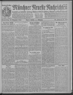 Münchner neueste Nachrichten Donnerstag 28. Dezember 1922