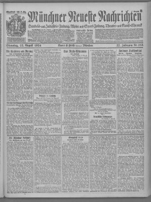 Münchner neueste Nachrichten Dienstag 12. August 1924