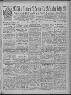 Münchner neueste Nachrichten Montag 10. November 1924