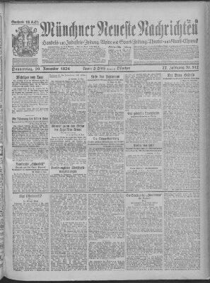 Münchner neueste Nachrichten Donnerstag 20. November 1924