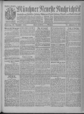 Münchner neueste Nachrichten Samstag 29. November 1924