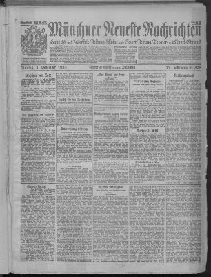 Münchner neueste Nachrichten Montag 1. Dezember 1924