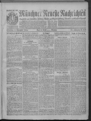 Münchner neueste Nachrichten Dienstag 2. Dezember 1924