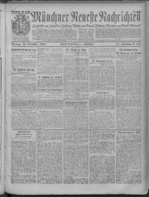 Münchner neueste Nachrichten Montag 15. Dezember 1924