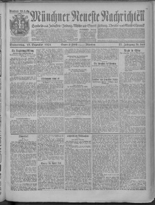 Münchner neueste Nachrichten Donnerstag 18. Dezember 1924