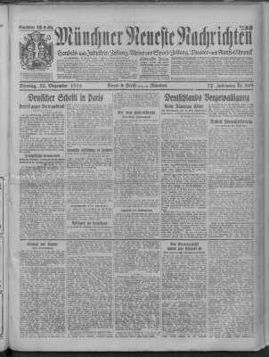 Münchner neueste Nachrichten Montag 22. Dezember 1924