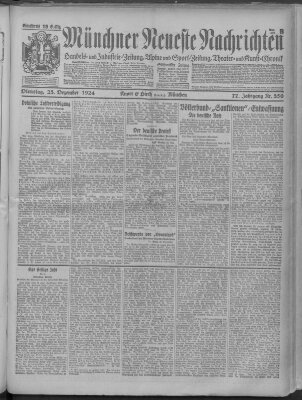 Münchner neueste Nachrichten Dienstag 23. Dezember 1924