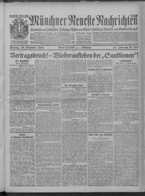 Münchner neueste Nachrichten Montag 29. Dezember 1924