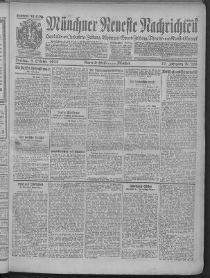 Münchner neueste Nachrichten Freitag 3. Oktober 1924