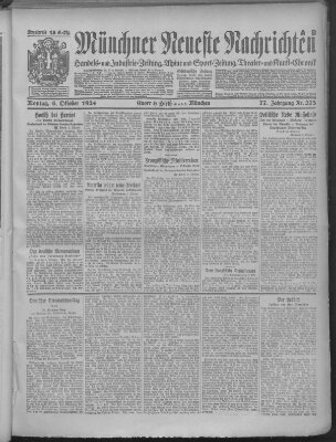 Münchner neueste Nachrichten Montag 6. Oktober 1924