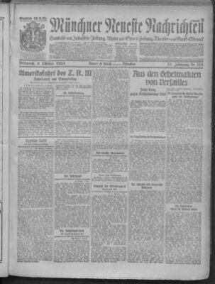 Münchner neueste Nachrichten Mittwoch 8. Oktober 1924