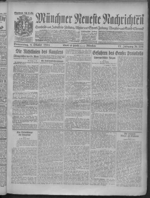 Münchner neueste Nachrichten Donnerstag 9. Oktober 1924