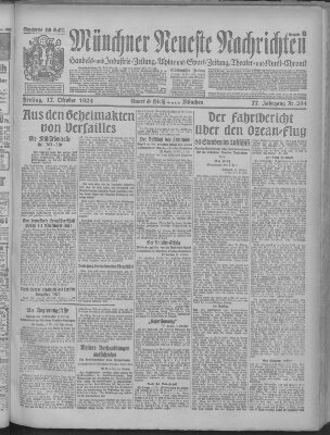 Münchner neueste Nachrichten Freitag 17. Oktober 1924