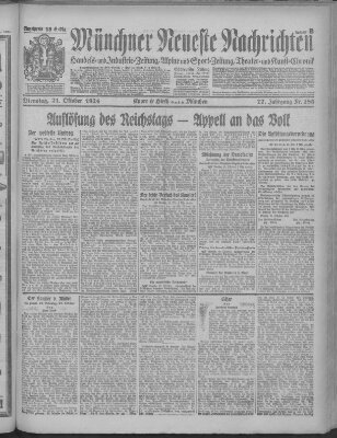 Münchner neueste Nachrichten Dienstag 21. Oktober 1924