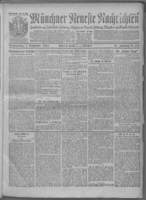 Münchner neueste Nachrichten Donnerstag 4. September 1924