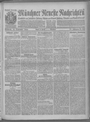 Münchner neueste Nachrichten Mittwoch 10. September 1924